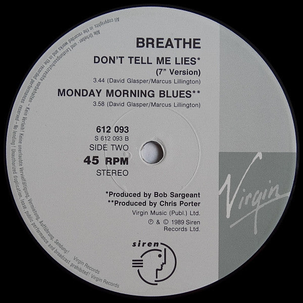 Breathe – Don't Tell Me Lies (VG+) BOX33
