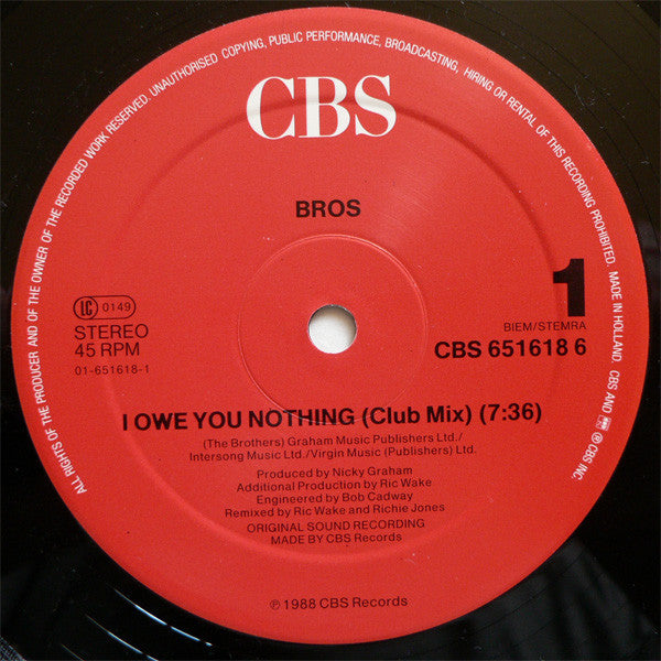 Bros – I Owe You Nothing (NM)