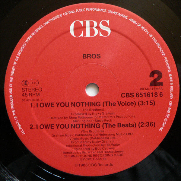 Bros – I Owe You Nothing (NM)