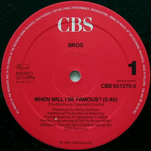 Bros – When Will I Be Famous? (EX, FUNDA VG+) BOX5