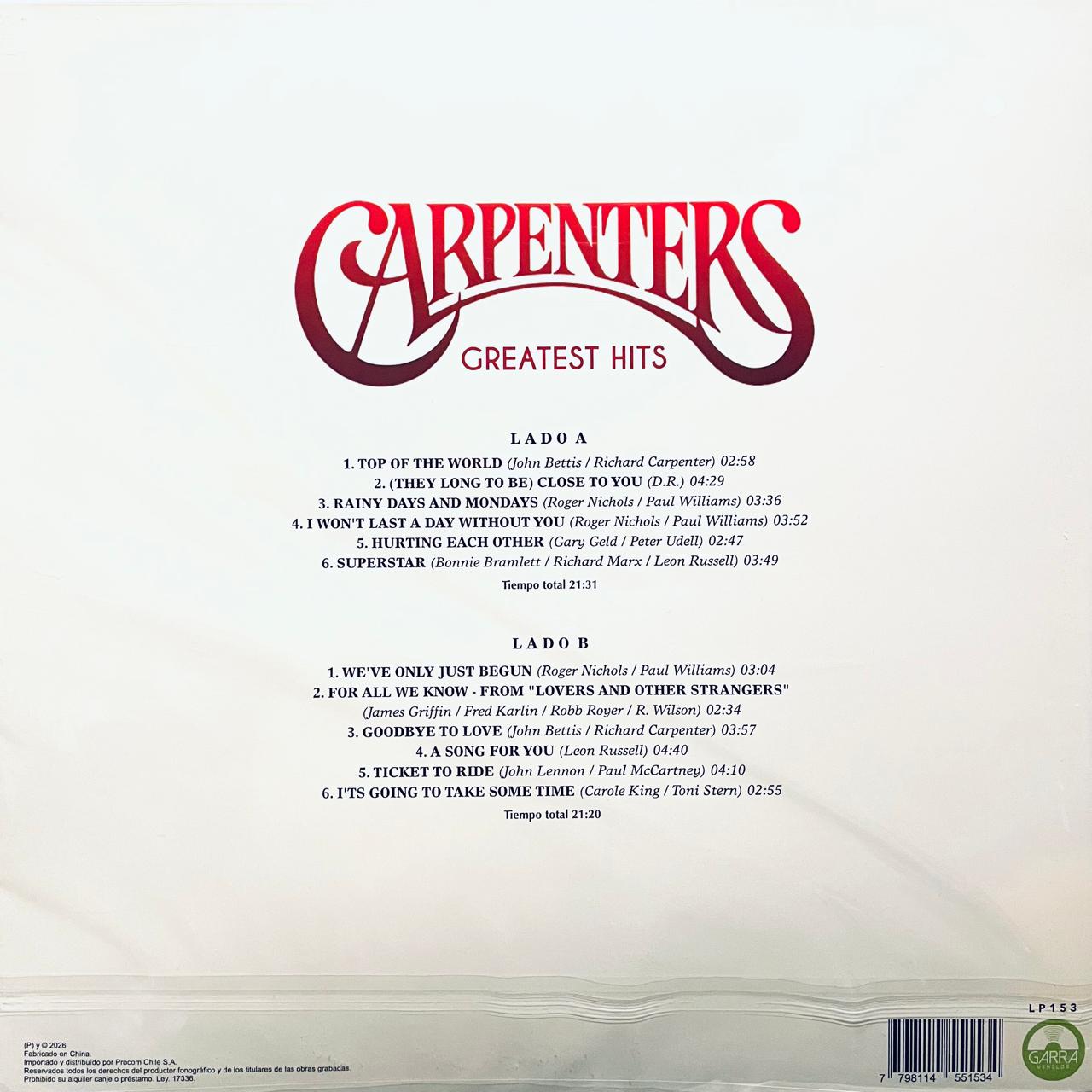 Carpenters – Greatest Hits (NUEVO, SELLADO)