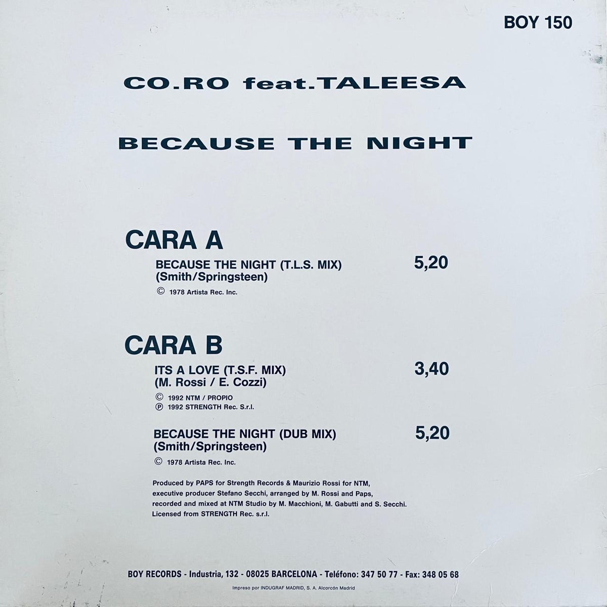 CO.RO feat. Taleesa – Because The Night (VG+) BOX8