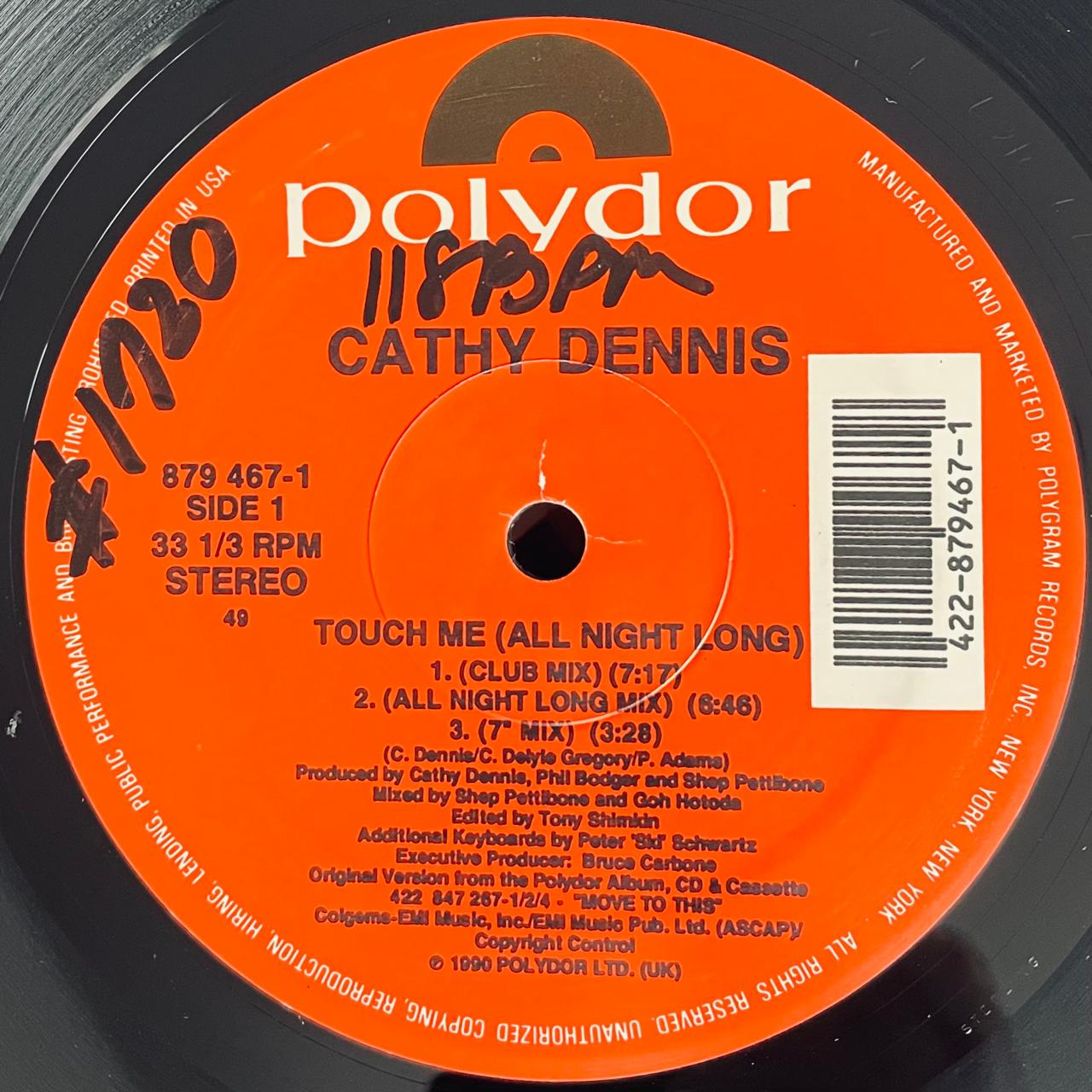Cathy Dennis – Touch Me [All Night Long] (EX, FUNDA VG+ / MARCA EN GALLETA)