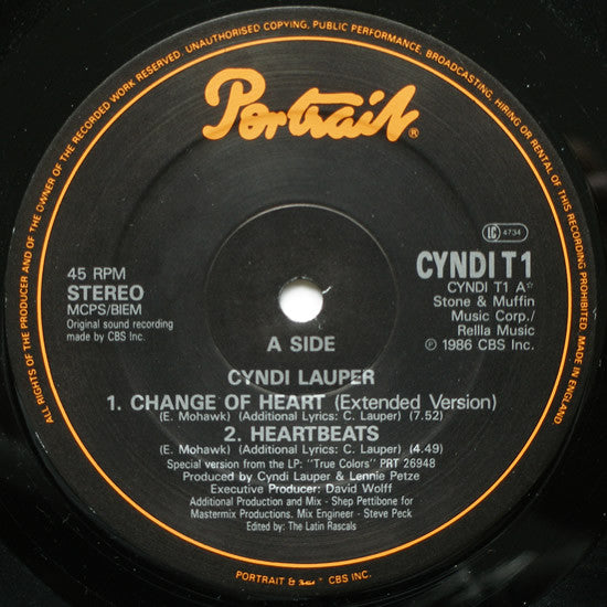 Cyndi Lauper – Change Of Heart (NM)