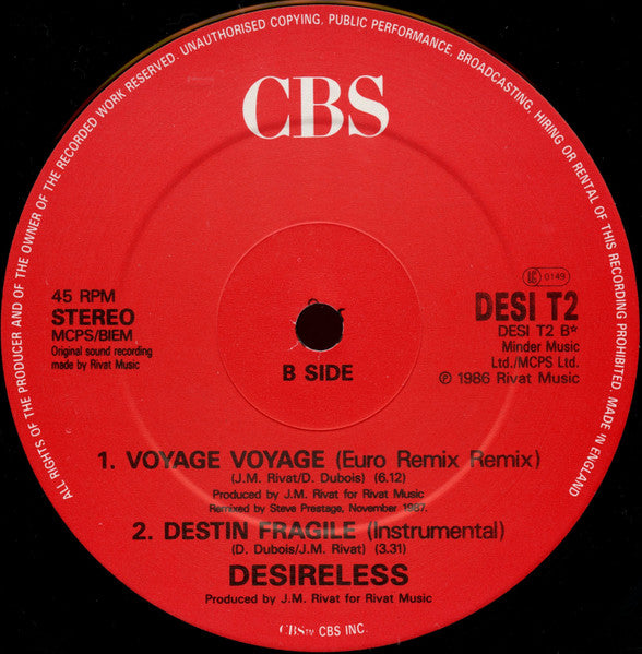 Desireless – Voyage Voyage (Britmix) (NM) BOX18
