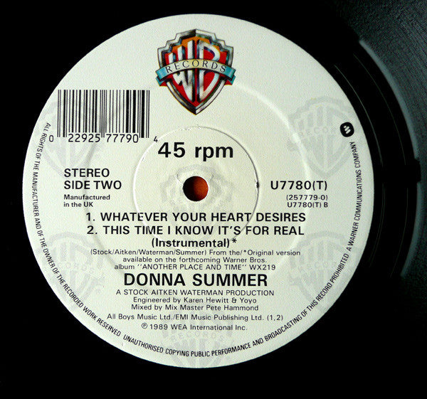 Donna Summer – This Time I Know It's For Real (VG+) BOX6