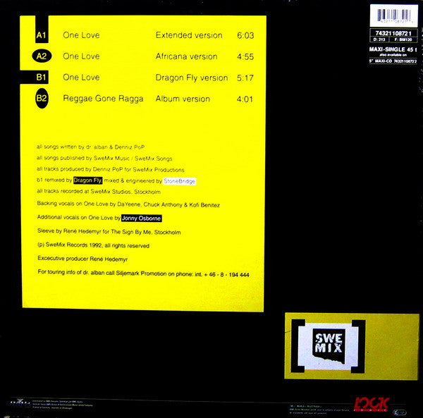 Dr. Alban – One Love / Incluye Reggae Gone Ragga (VG+) BOX30