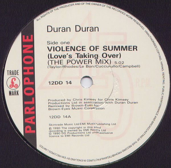 Duran Duran – Violence Of Summer (Love's Taking Over) / INCLUYE POSTER (NM, FUNDA VG+)