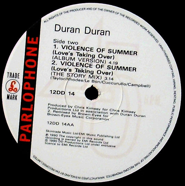 Duran Duran – Violence Of Summer (Love's Taking Over) / INCLUYE POSTER (NM, FUNDA VG+)