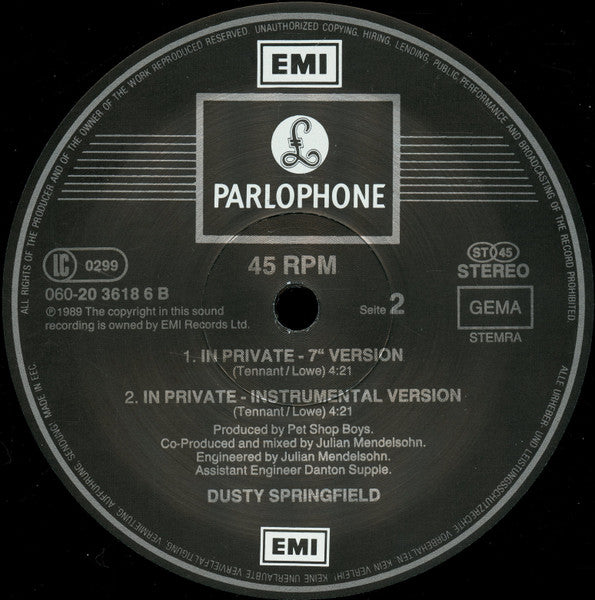 Dusty Springfield – In Private (NM) BOX28