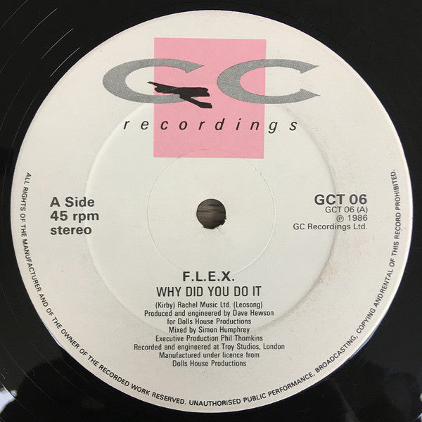 F.L.E.X. – Why Did You Do It / Move To The Machine (VG+, Funda Generic) BoxE3