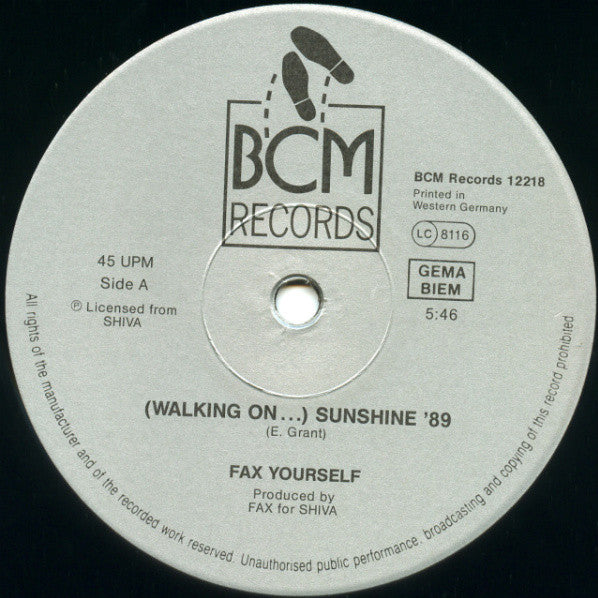 Fax Yourself – (Walking On) Sunshine 89 (NM, FUNDA VG+) BOX33