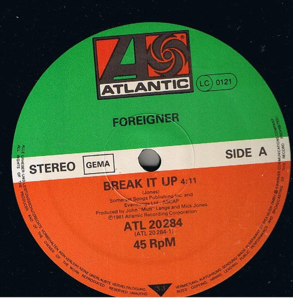 Foreigner – Break It Up (NM, FUNDA VG+) detalle en funda ver foto BOX2