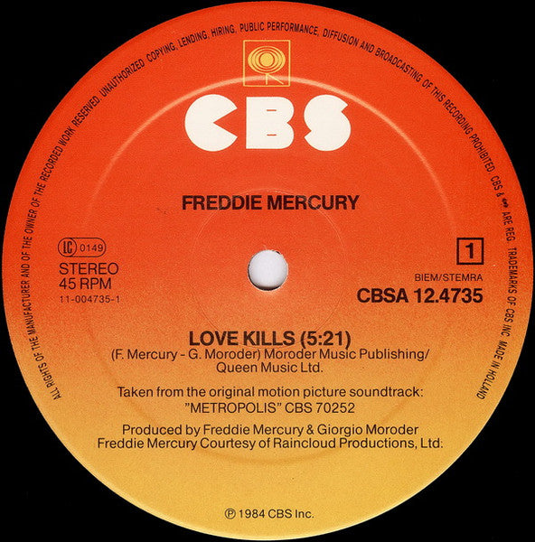 Freddie Mercury – Love Kills (Extended Version) (NM, FUNDA EX)