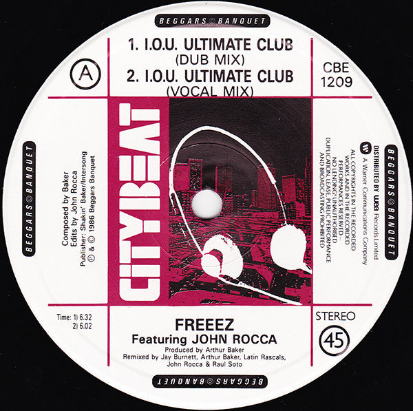 Freeez Featuring John Rocca – I.O.U. (The Ultimate Mixes '87) (NM, FUNDA VG+)