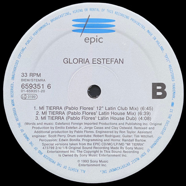 Gloria Estefan – Mi Tierra (Tommy Musto & Pablo Flores Mixes) (NM, FUNDA VG+) BOX18