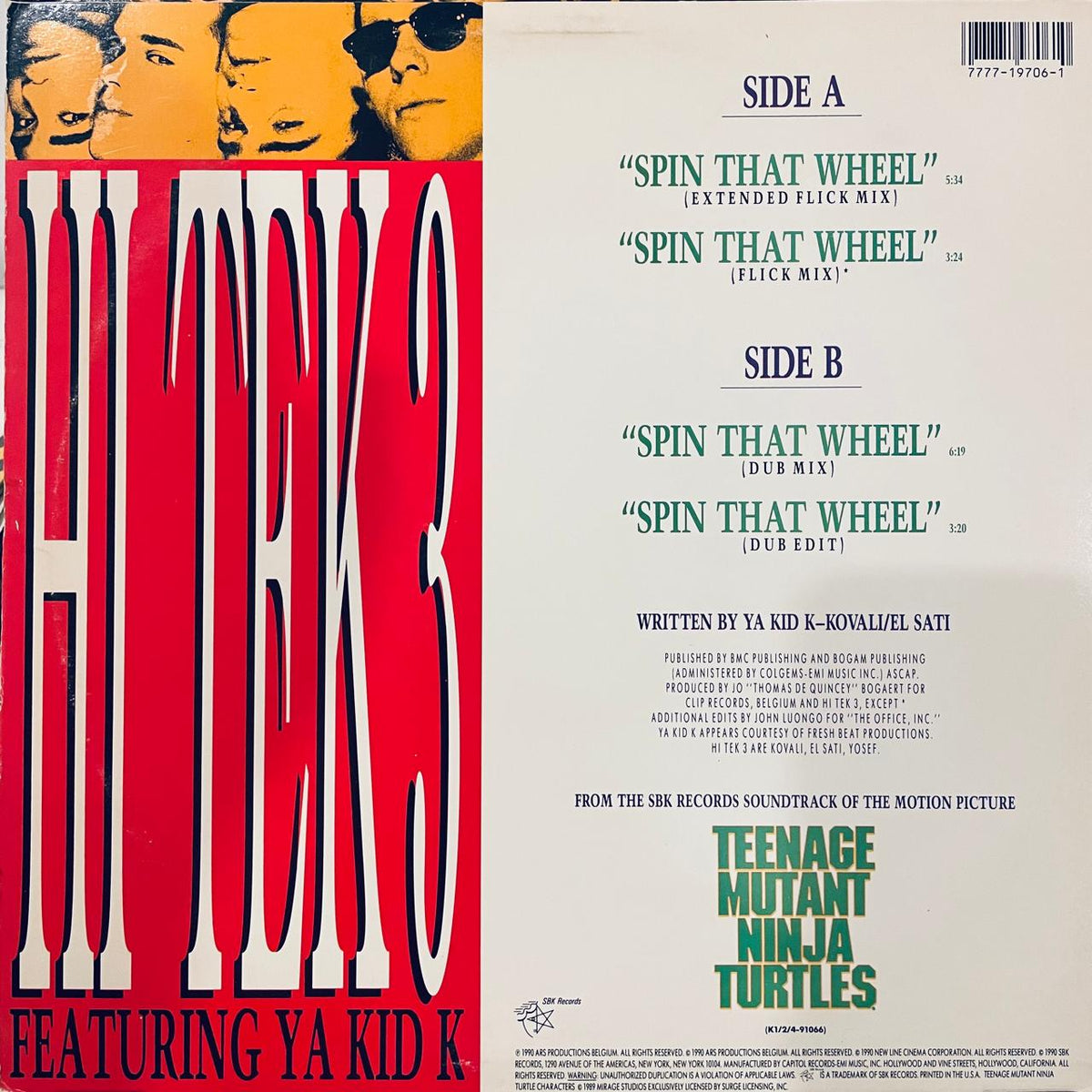 Hi Tek 3 Featuring Ya Kid K – Spin That Wheel (Turtles Get Real!) (EX, FUNDA VG+) BOX16