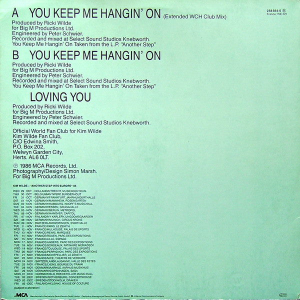 Kim Wilde – You Keep Me Hangin' On (Extended WCH Club Mix) (NM, FUNDA VG+) BOX30