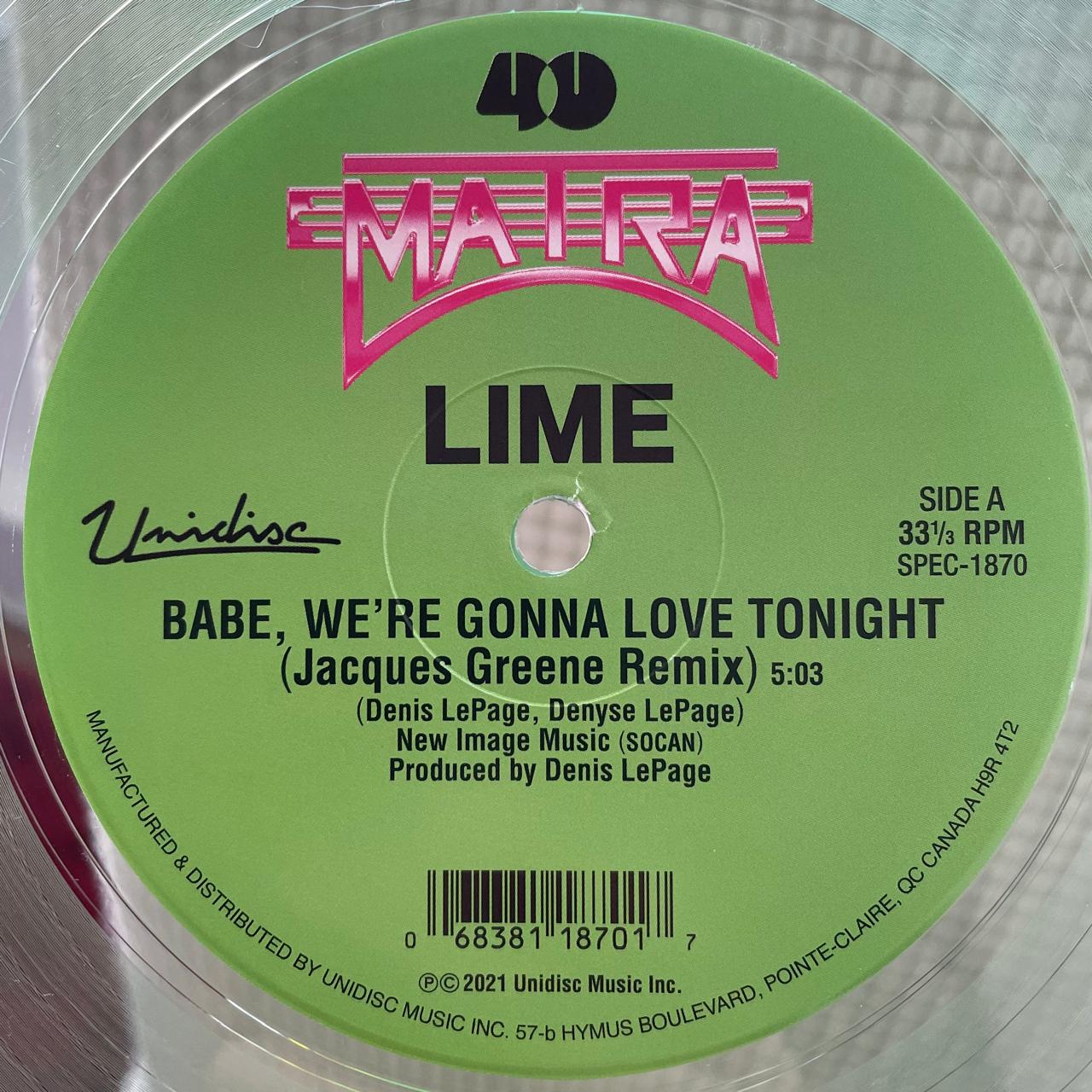 Lime – Babe, We're Gonna Love Tonight (Jacques Greene Remix And Original Mix) (NM, FUNDA VG+)