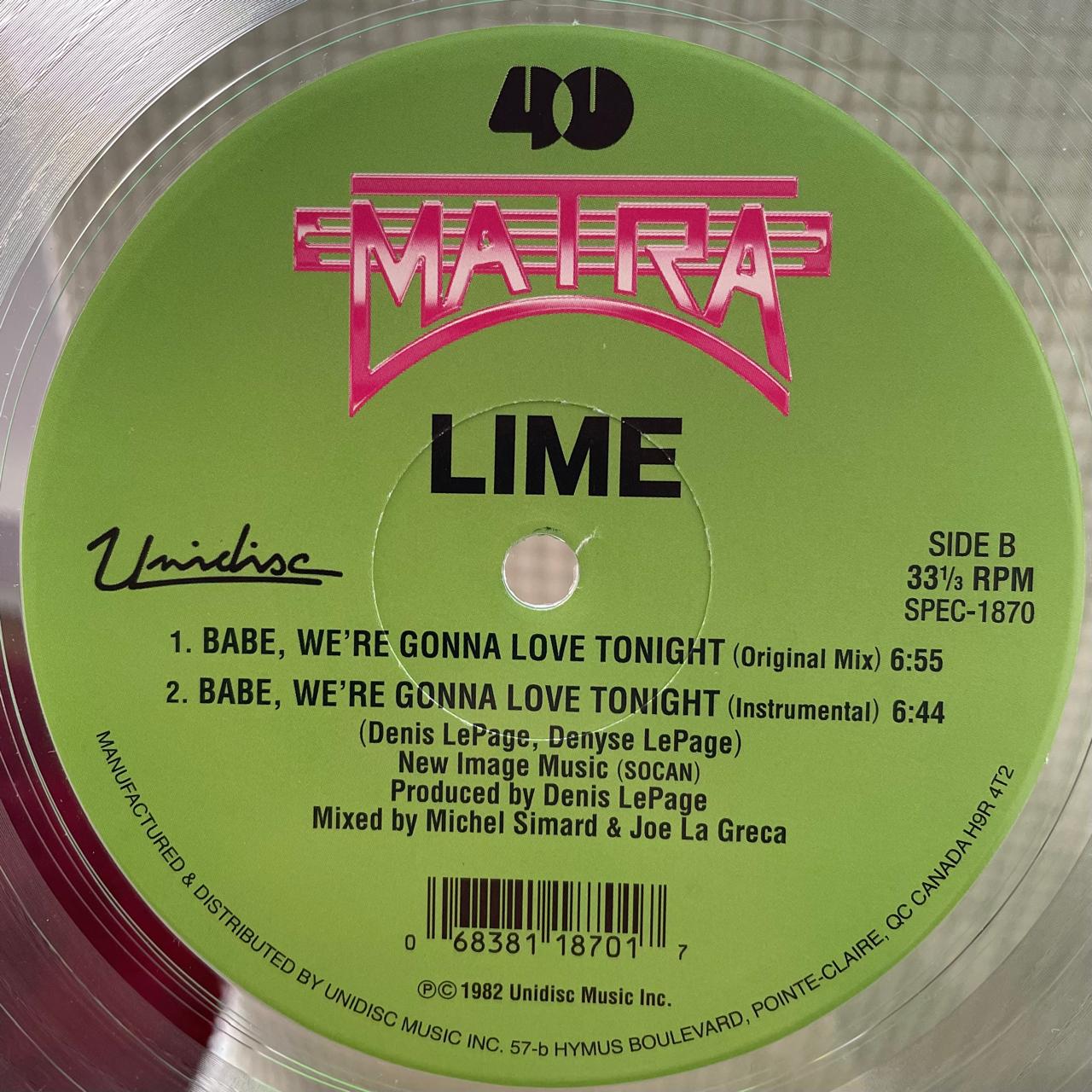 Lime – Babe, We're Gonna Love Tonight (Jacques Greene Remix And Original Mix) (NM, FUNDA VG+)