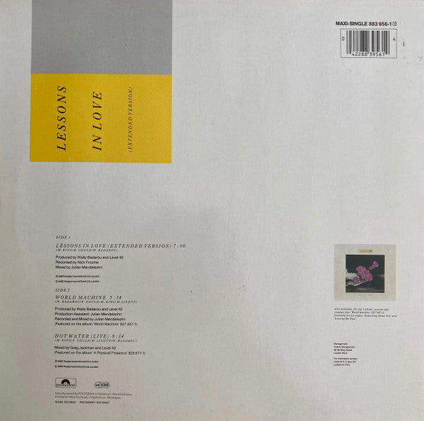 Level 42 – Lessons In Love (Extended Version), contraportada con el listado de canciones