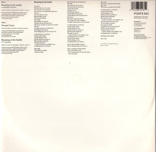 Level 42 – Running In The Family (NM, FUNDA VG+)