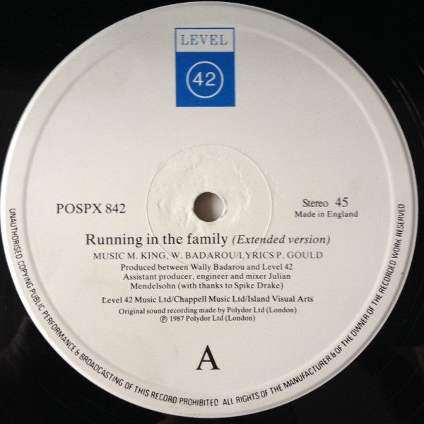 Level 42 – Running In The Family (NM, FUNDA VG+)