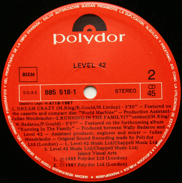 Level 42 – Running In The Family (NM, FUNDA VG+) BOX36