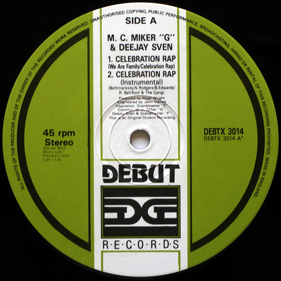 M.C. Miker 'G' & Deejay Sven – Celebration Rap. (VG+) BOX28