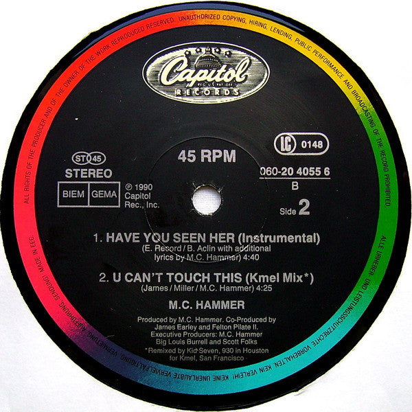 MC Hammer – Have You Seen Her - U Can't Touch This -Kmel Mix (NM) BOX11