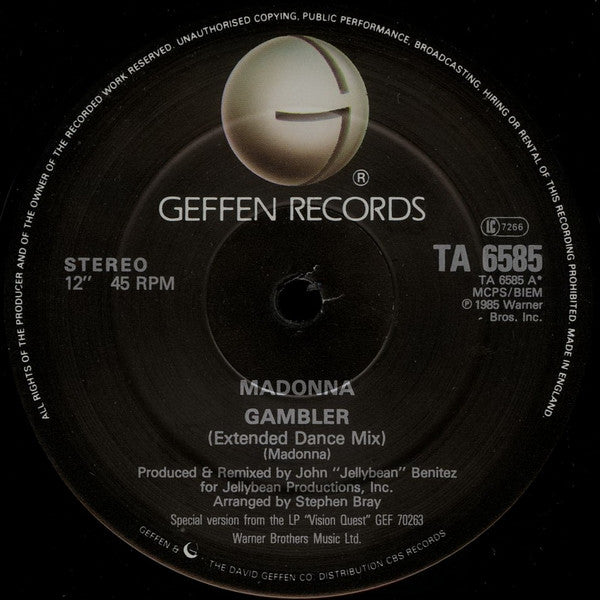 Madonna – Gambler (Extended Dance Mix) (NM, FUNDA VG+)