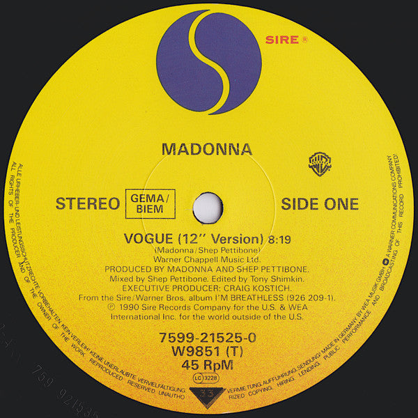 Madonna – Vogue (12" Version) (NM, FUNDA VG+) BOX30