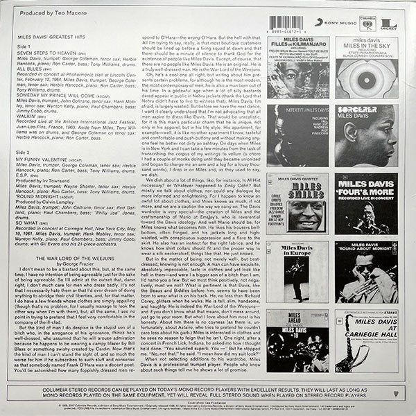 Miles Davis – Miles Davis' Greatest Hits, contraportada con el listado de canciones
