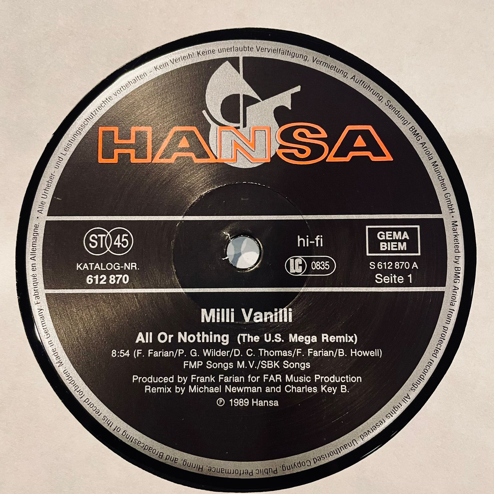 Milli Vanilli – All Or Nothing (The U.S. Mega Mix) (NM) BOX4