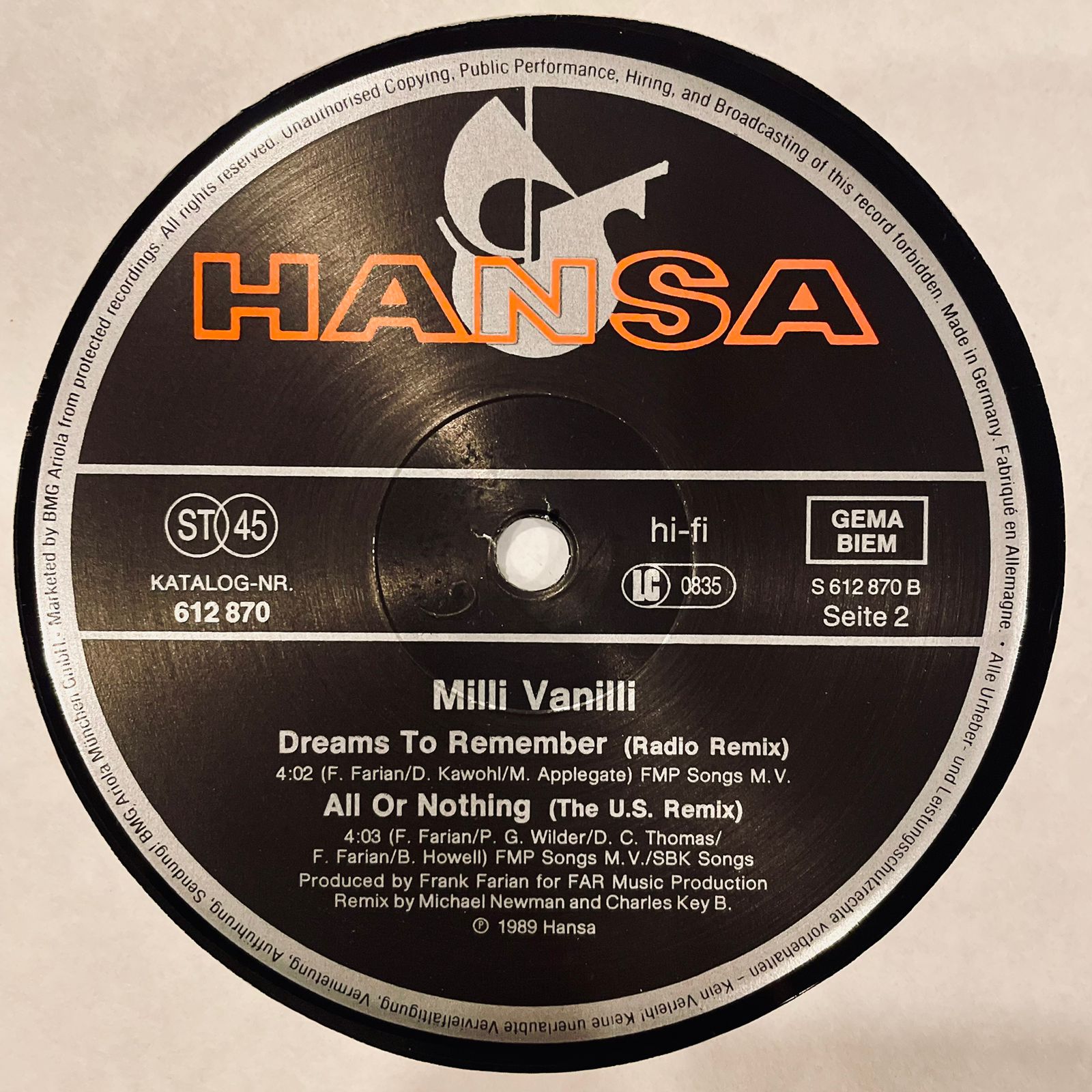 Milli Vanilli – All Or Nothing (The U.S. Mega Mix) (NM) BOX4