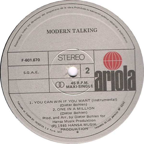 Modern Talking – You Can Win If You Want (Special Dance Version) (VG+) BOX30