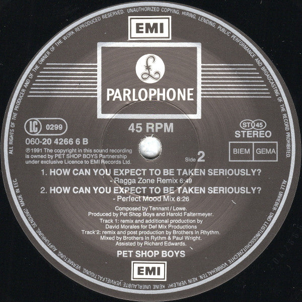 Pet Shop Boys – Where The Streets Have No Name (I Can't Take My Eyes Off You) / How Can You Expect To Be Taken Seriously? [Remixed] (EX, FUNDA VG+)