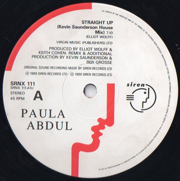 Paula Abdul – Straight Up (Marley Marl Mix & Kevin Saunderson House Mix) (VG+)