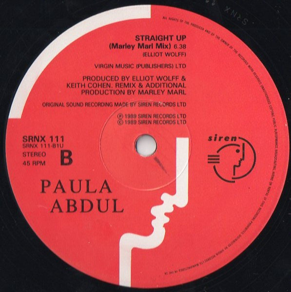 Paula Abdul – Straight Up (Marley Marl Mix & Kevin Saunderson House Mix) (VG+)