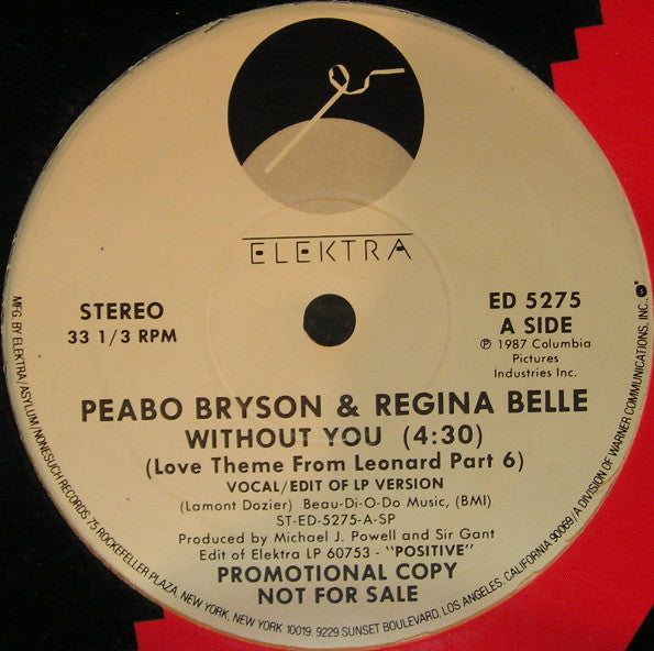 Peabo Bryson & Regina Belle – Without You (Love Theme From Leonard Part 6) (NM, Funda VG+ Generic de Sello) BoxE1