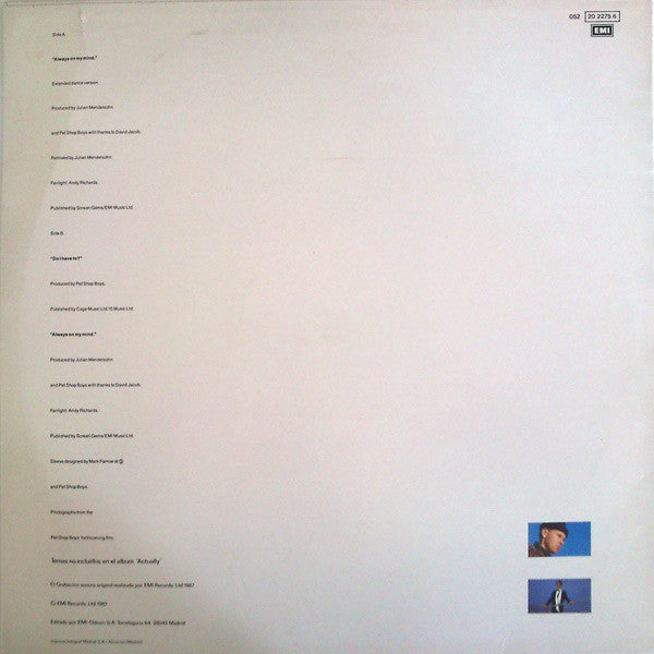 Pet Shop Boys – Always On My Mind (EX, FUNDA VG+)