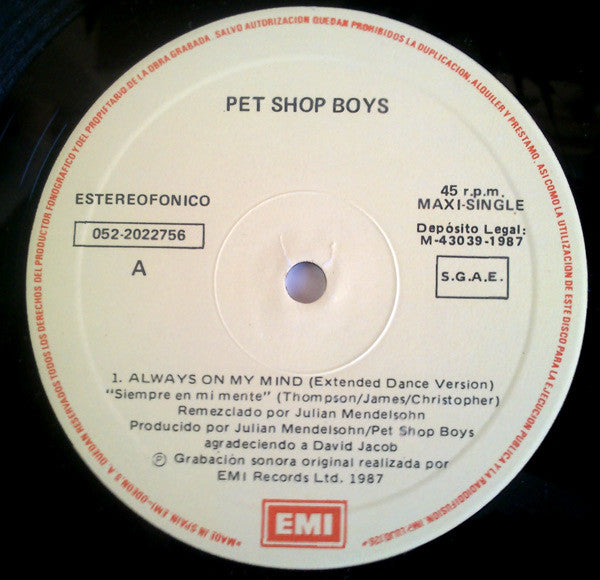 Pet Shop Boys – Always On My Mind (EX, FUNDA VG+)