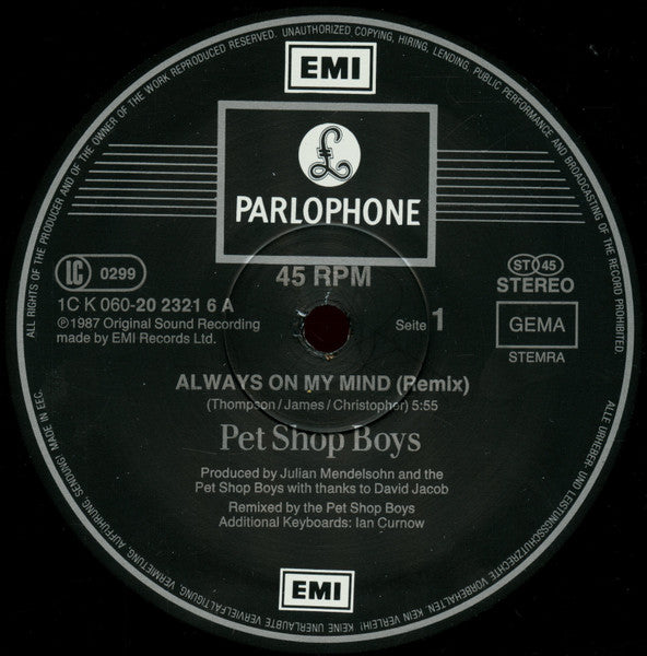 Pet Shop Boys – Always On My Mind (Remix) (NM, FUNDA VG+) BOX30