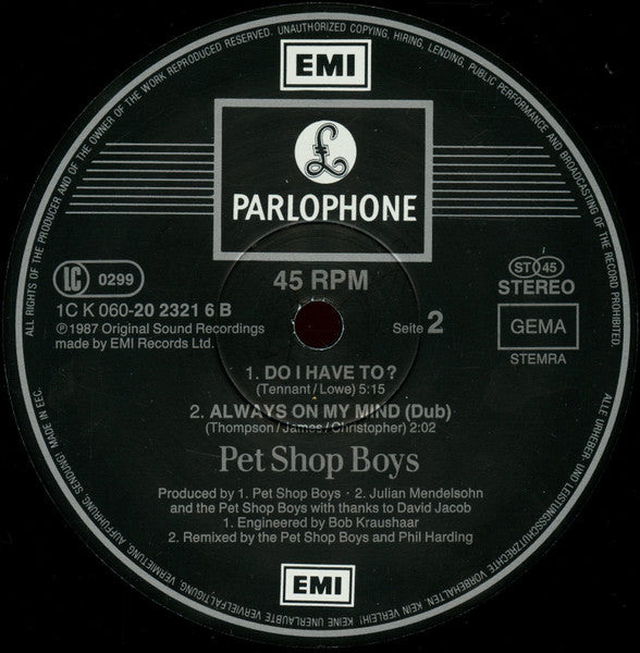Pet Shop Boys – Always On My Mind (Remix) (NM, FUNDA VG+) BOX30