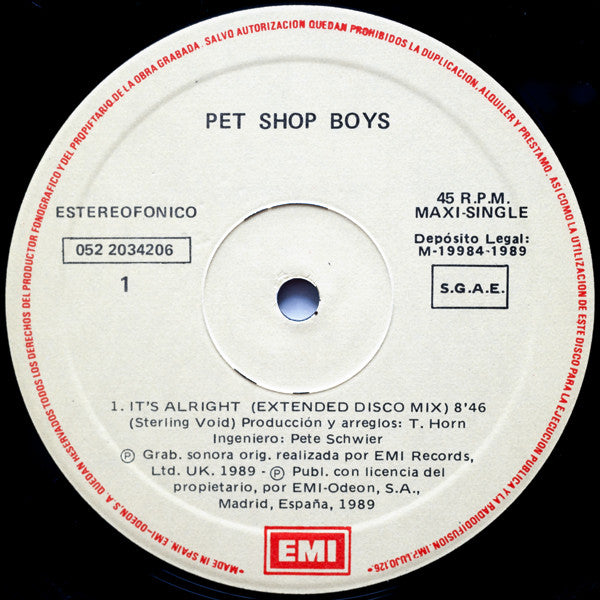 Pet Shop Boys – It's Alright (EX, FUNDA VG+) BOX18