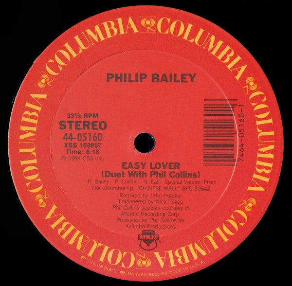 Philip Bailey Duet With Phil Collins / Philip Bailey – Easy Lover (Extended Dance Remix) b/w Woman (NM, FUNDA VG+) BOX28