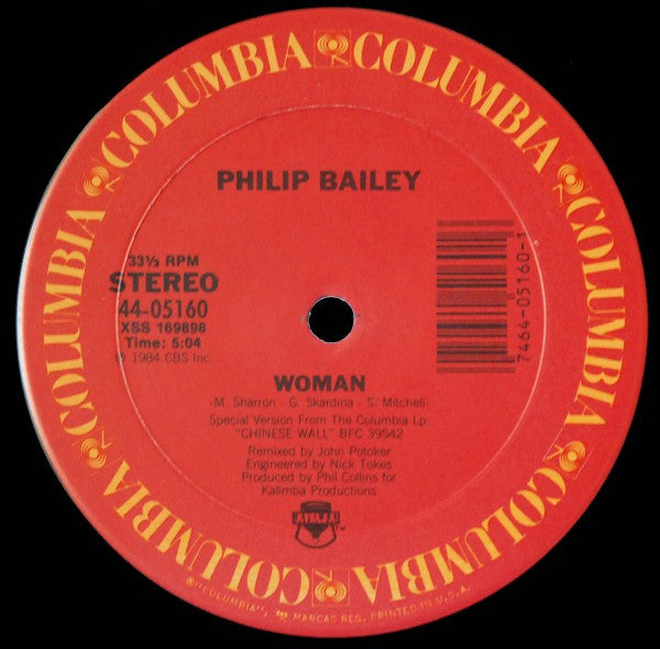 Philip Bailey Duet With Phil Collins / Philip Bailey – Easy Lover (Extended Dance Remix) b/w Woman (NM, FUNDA VG+) BOX28