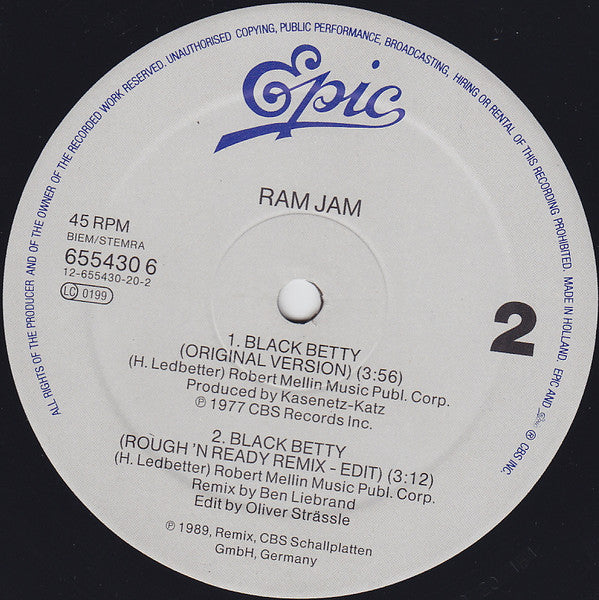 Ram Jam – Black Betty (Remix) (NM, FUNDA EX) BOX18