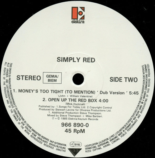 Simply Red – Money's Too Tight (To Mention) (The Cutback Mix) (VG+) BOX17