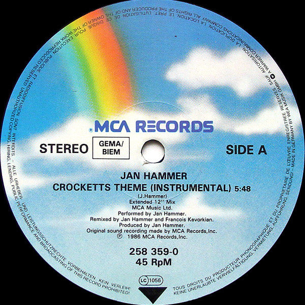 Jan Hammer – Crockett's Theme (Extended 12" Mix) (VG+) BOX14